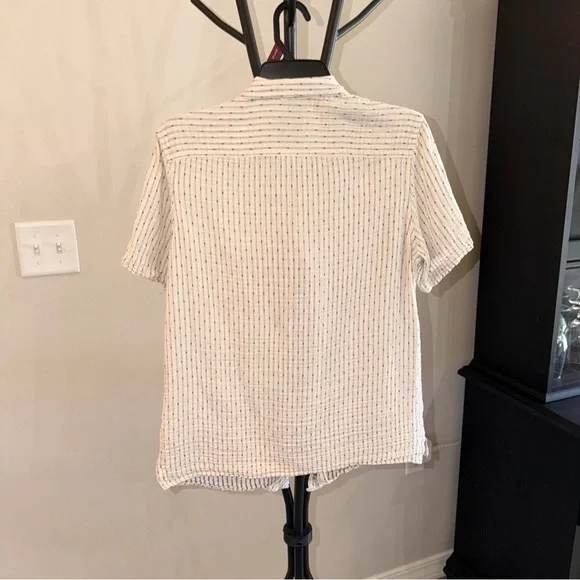 Goodfellow & Co Men's Cream and Blue Striped Shirt - Picture 3 of 5